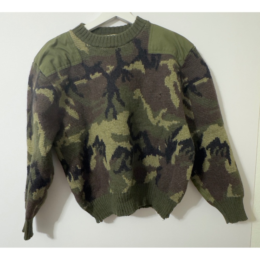 Commando Camouflage Wool Sweater Mens 44" Chest Green Military Patch England